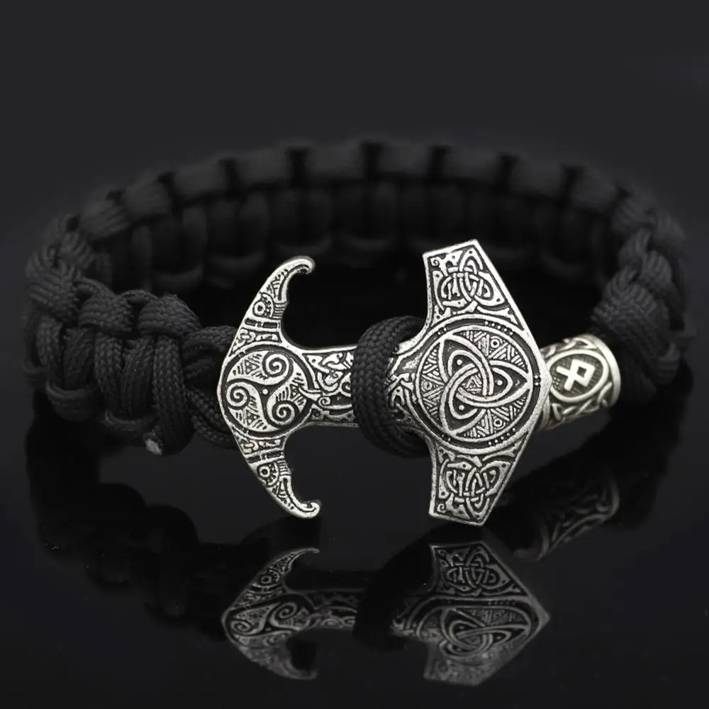 Viking Мужской Черный Плетеный Древний серебряный браслет Скандинавская мифология один Ворон Тотем лунавин бисер браслет-амулет - Окраска металла: othila