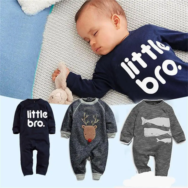 0-18M Newborn Baby Boys Clothes Infant Toddler Kids Little Bro Long Sleeve Cotton Romper |