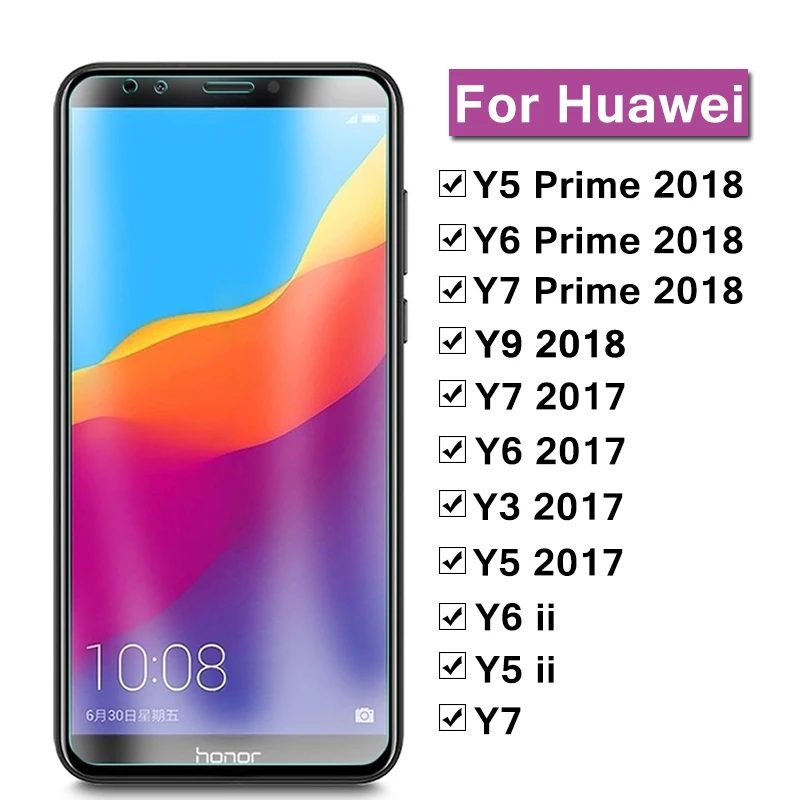 Защитное стекло 2.5D для Huawei Y5 Y6 Y7 Y9 Prime 2018 Y3 5 6 7 9 ii|Защитные стёкла и плёнки