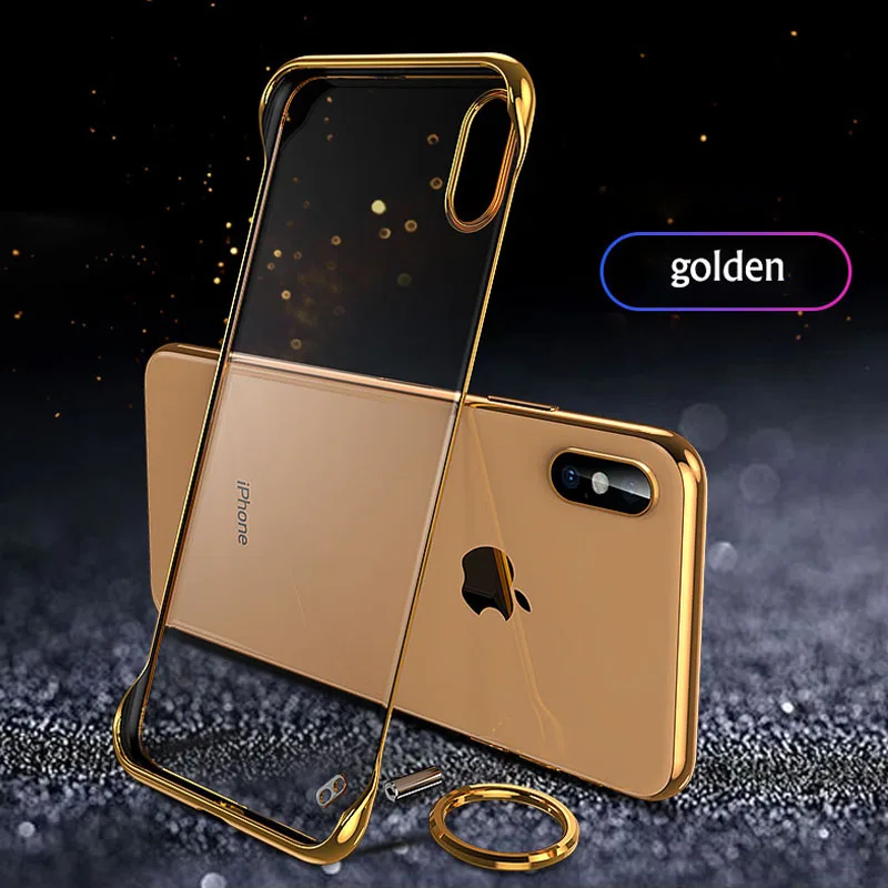 Gold Бескаркасное прозрачное покрытие чехол для телефона для iPhone 11 Pro XS MAX XR X модный Ультра тонкий прозрачный жесткий чехол для iPhone 7 8 6 6S P - Цвет: Gold