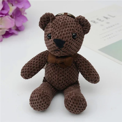 dark brown Тканевый винтажный брелок для ключей, брелоки, Модный кулон, мишка тедди, милый мультфильм, аксессуары для машины, сумки, очаровательный орнамент EH837 - Цвет: dark brown