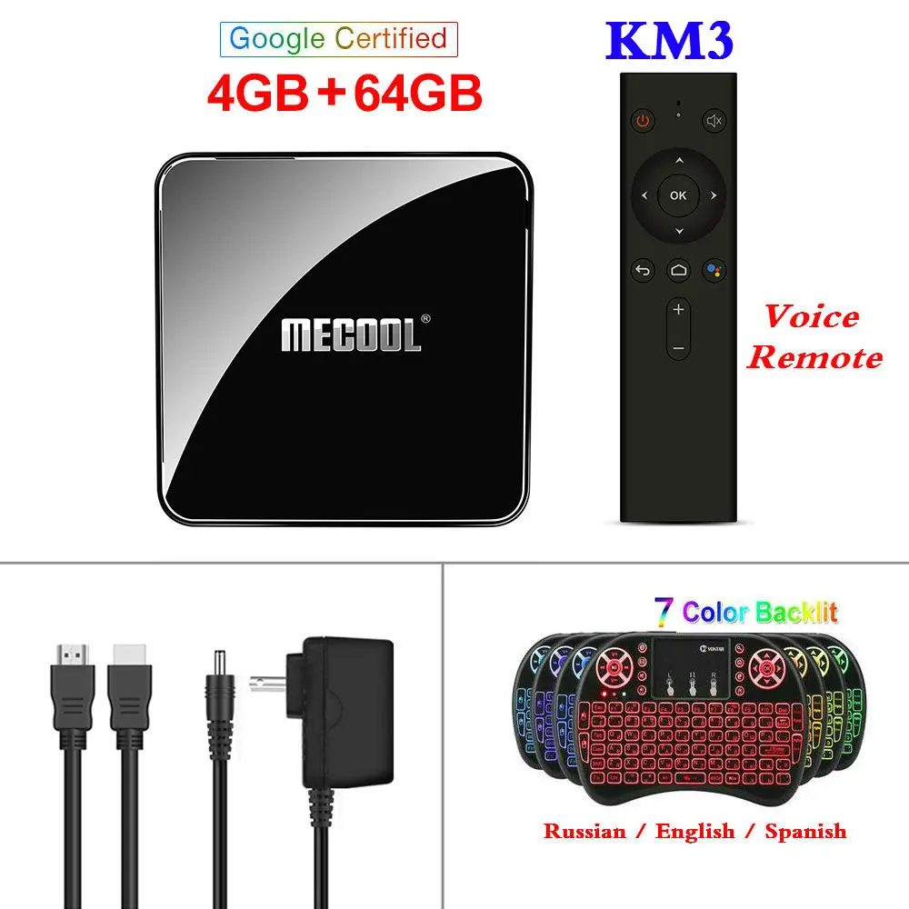 KM3 4G64G I8 Google сертифицированных MECOOL ТВ Box Android 9,0 KM9 PRO Android ТВ 9,0 4 GB Оперативная память 32 GB Amlogic S905X2 4 K голос 2,4G 5G Wi-Fi BT4.0 KM9 A ТВ - Color: KM3 4G64G I8