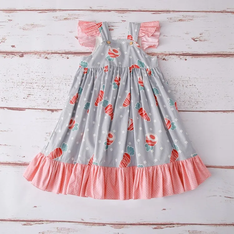 Sweet Kids Girls Ruffles Print Cute Caroot Dots Pink Color Summer Dress Princess Korean Fashion Children | Детская одежда и обувь