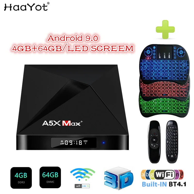HAAYOT A5X MAX + Android 9 0 ТВ бокс RK3328 4 Гб ОЗУ 64 ПЗУ Bluetooth V4.1 2 4G/5G двойной WiFi Супер K смарт