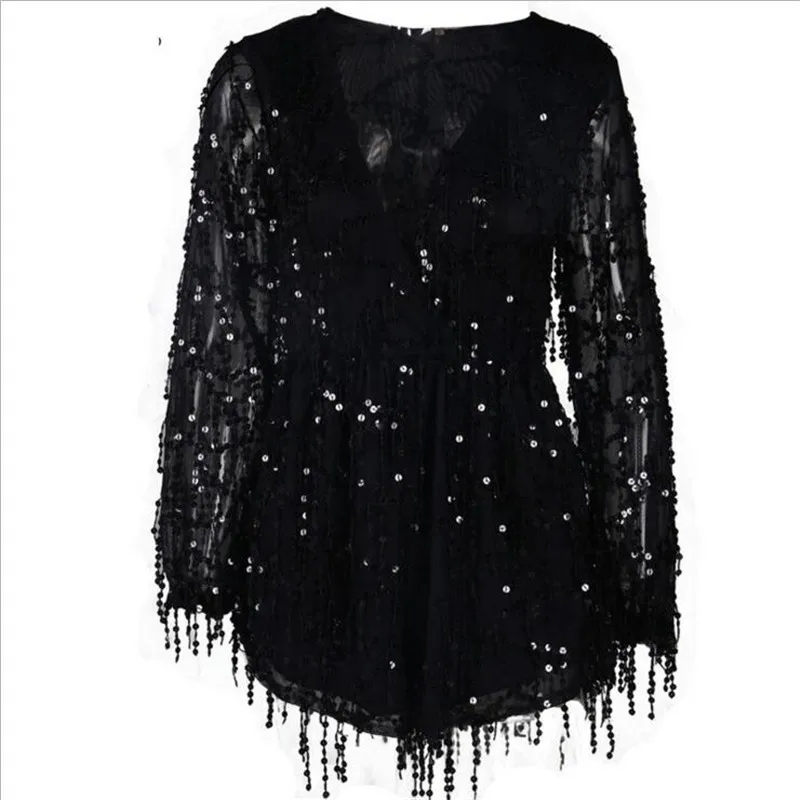 Сексуальный женский комбинезон с блестками Летний глубоким v образным вырезом и