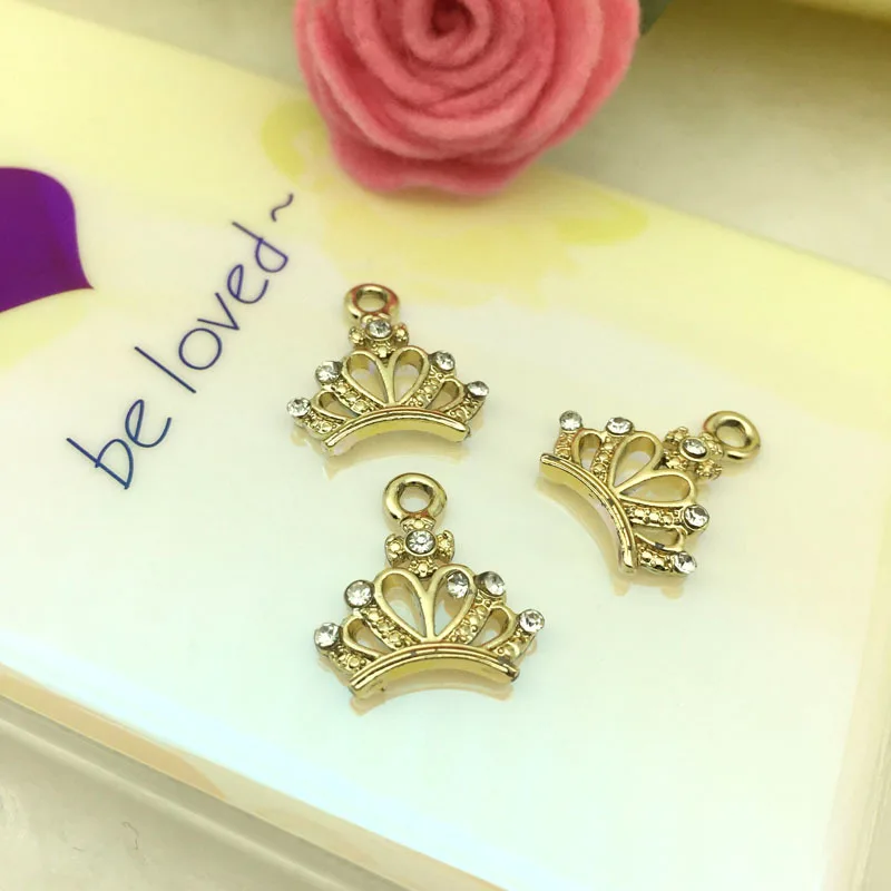 10pcs Korea jewelry accessories gold crystal rhinestone crown charms Necklace earrings bracelet pendant handmade DIY material | Украшения и