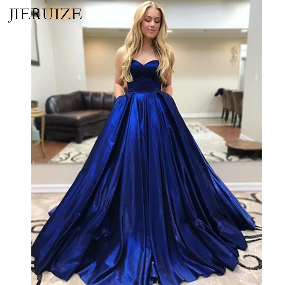 JIERUIZE Королевское синее простое длинное вечернее платье милое для выпускного