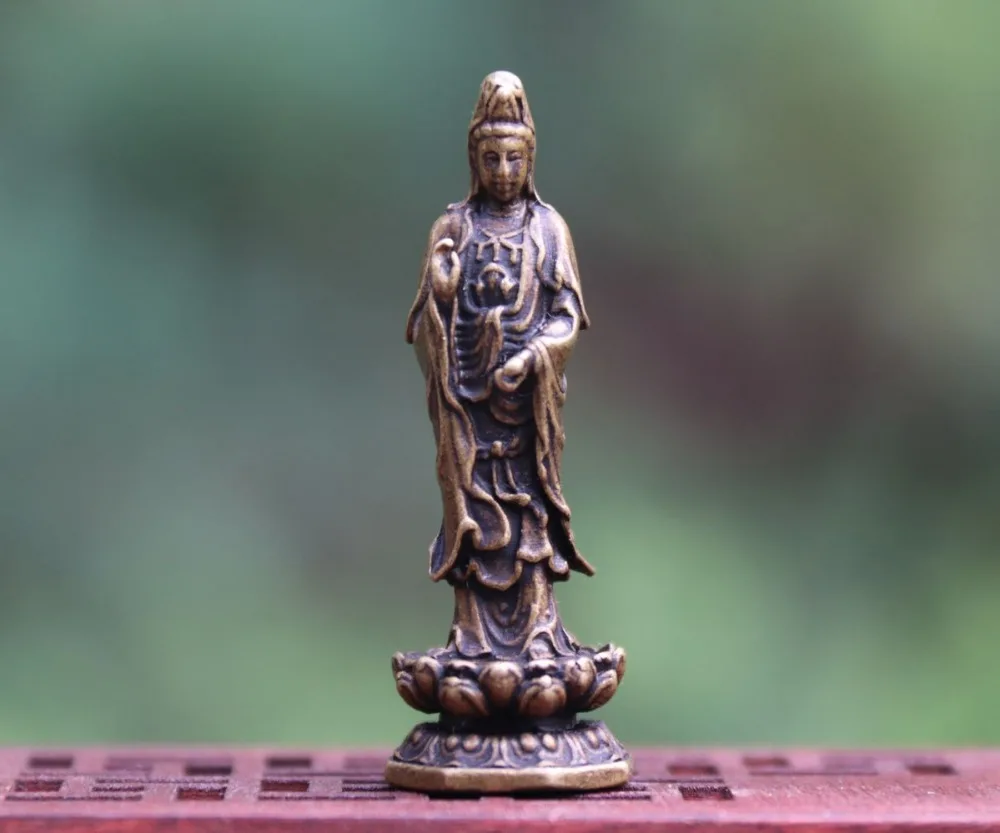 5 см Тибетский чистый Бронзовый Лотос Гуаньинь Avalokitesvara статуя