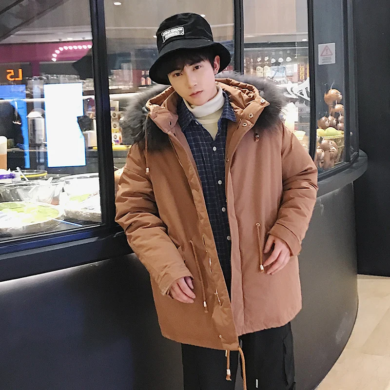 2018 осень зима для мужчин новый материал большой меховой воротник с капюшоном