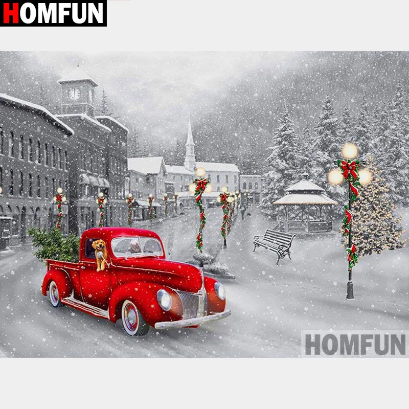 Алмазная 5d-картина HOMFUN «снежные автомобили», вышивка крестиком с полными квадратными/круглыми стразами, домашний декор, «сделай сам», A19155