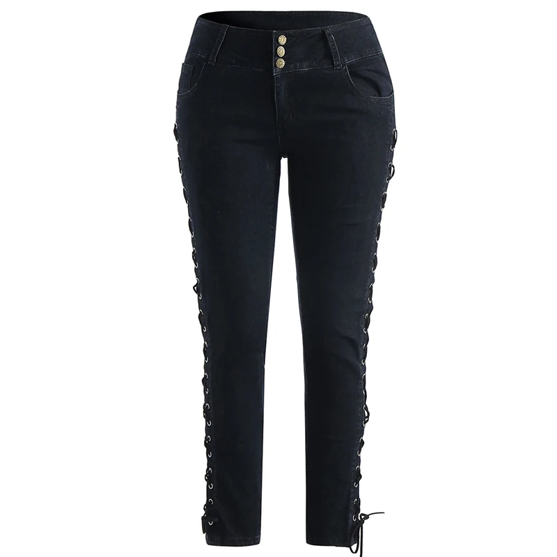 SexeMara узкие середине талии карандаш брюки джинсы по бокам Criss Cross Soild Chic