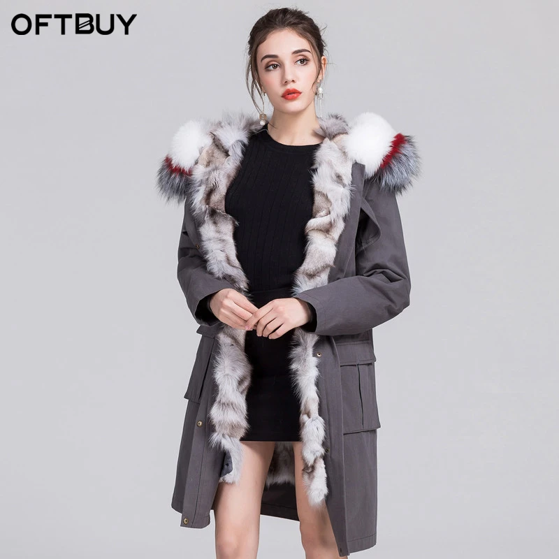 Oftbuy Новинка 2017 Fashion долго реального Natural меховое пальто зимняя куртка женские