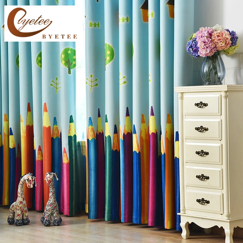 

[byetee] Printed Blackout Kitchen Door Curtains Kids Baby Room Curtains For Children Living Boys Girls Curtains Curtain Bedroom