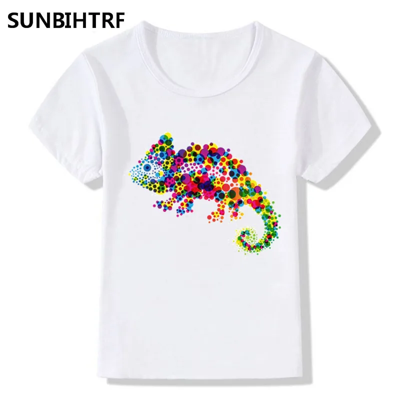 2018 Детские Забавные футболки с рисунком хамелеона летние топы для больших