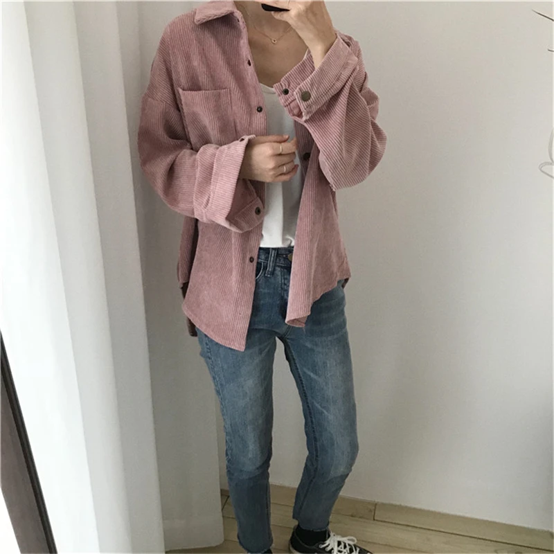 

Alien Kitty Vintage Women Autumn Full Sleeve Corduroy Jacket 2020 Ladies Solid Turn-Down Collar Loose Coat Feminino Casacos