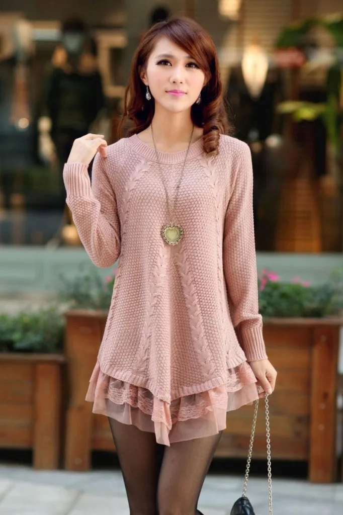 Lace Rim Sweater knitwear Autumn Pull 