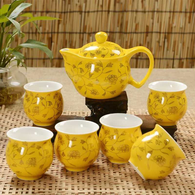 Jingdezhen 7 шт. чайный набор сине белый фарфор двойная настенная чашка креативный