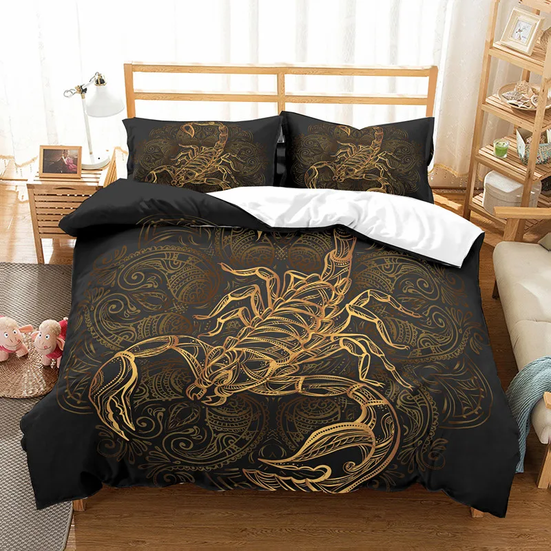 

Gold Scorpion Bedding Set Queen Meteor Scorpio Duvet Cover Constellation Bed Set Bohemian Print Black Bedclothes