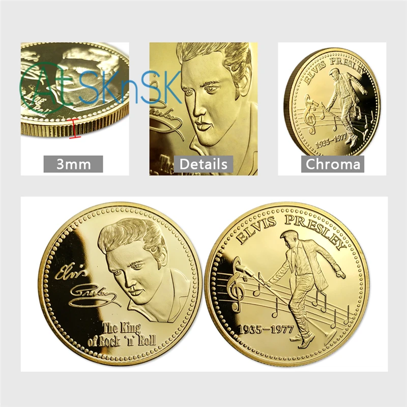 5 шт./лот бесплатная доставка памятная монета ELVIS PRESLEY "Король рок музыки" 24K