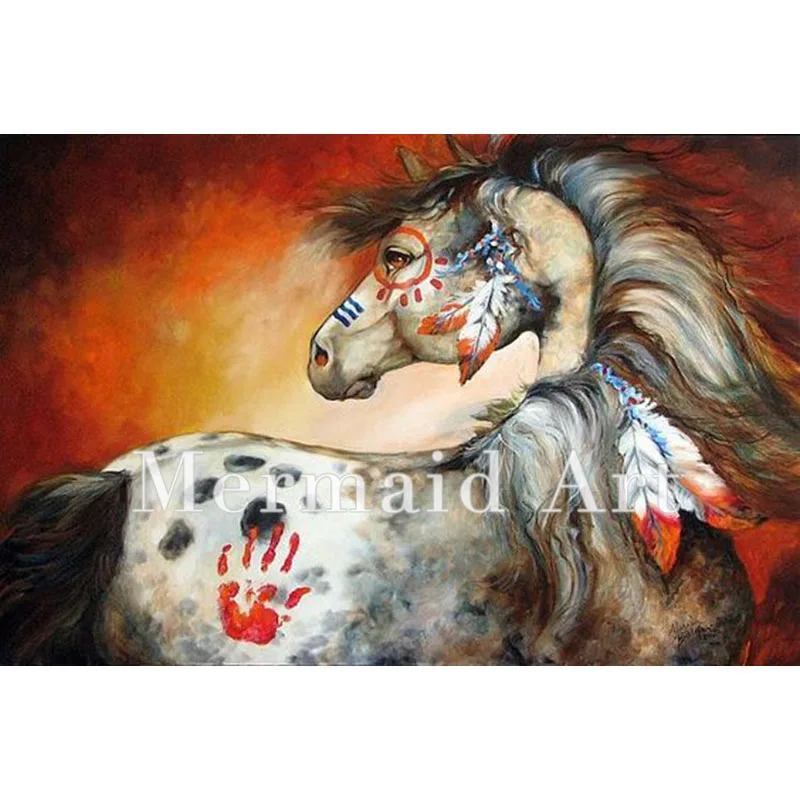 Ручная роспись абстрактный индийский боевой конь картина маслом холст украшение