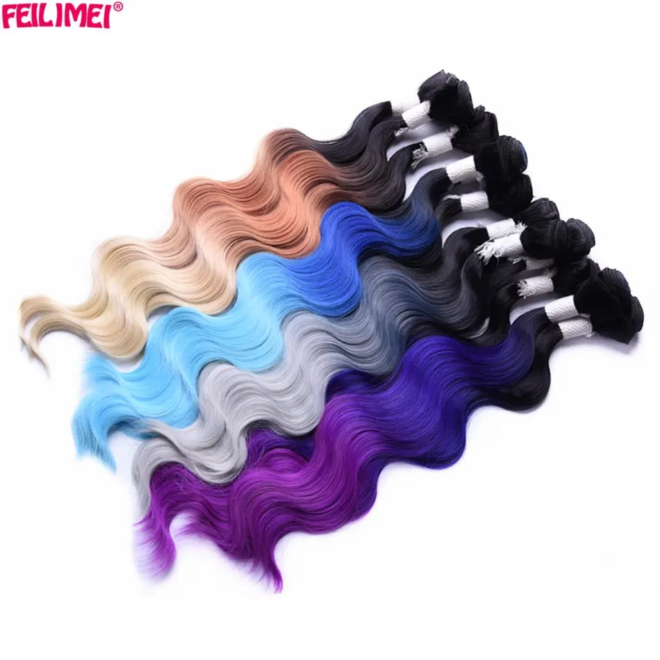 

Feilimei Ombre накладки для седых волос 18 "20" 22 "280g Синтетические 4 шт./компл. фиолетовые светлые синие зеленые волнистые волосы уточное плетение