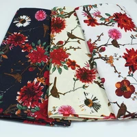 cotton and linen red flower plum chinese hwamei floral printed textile for diy handwork tablecloth curtains blouse dress fabric