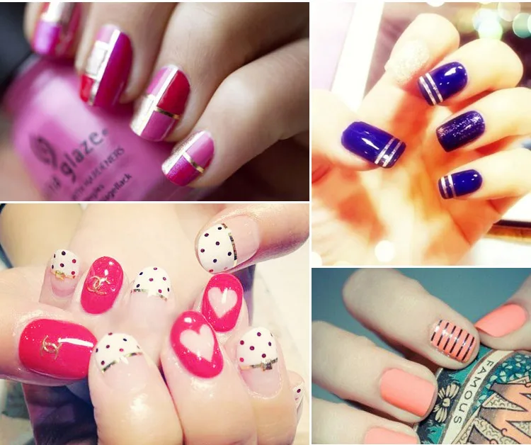 Лента разноцветная самоклеящаяся для дизайна ногтей 10 рулонов|tape line|nail decalstape line