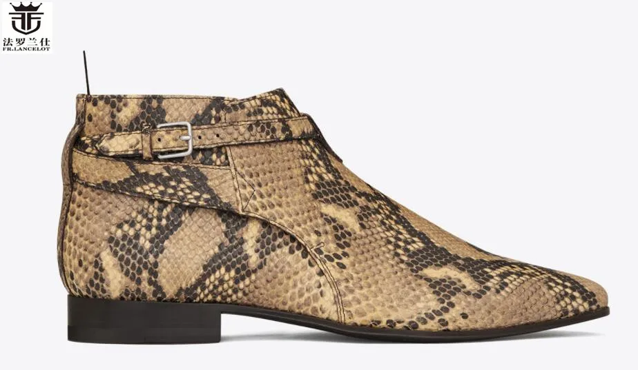 Мужские ботинки челси из натуральной кожи с принтом под змеиную кожу|boots fashion|boots