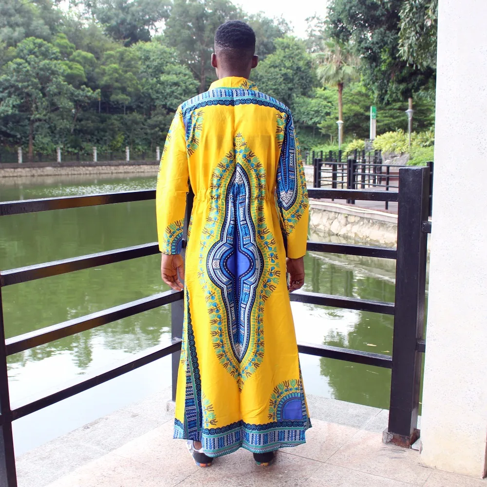 Dashikiage Унисекс Новая мода Базен длинная рубашка Африканский кафтан с длинным рукавом Дашики пояс