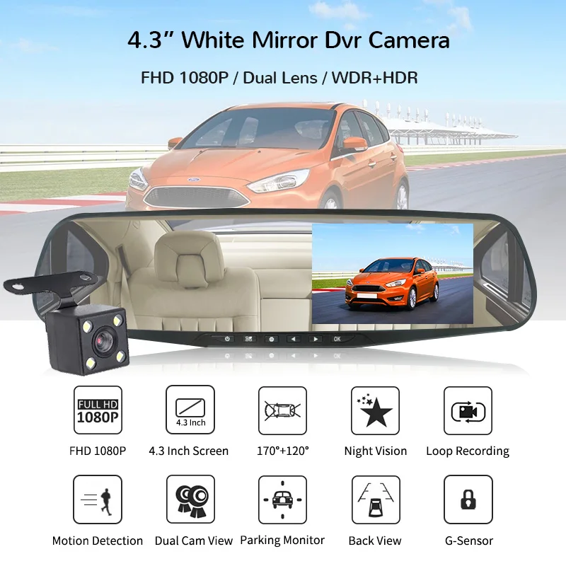E ACE A33 Автомобильный видеорегистратор 4 3 дюймов HD 1080P двойной объектив