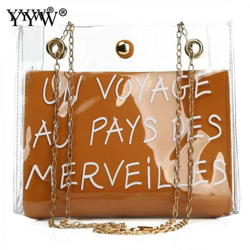 

Transparent Letter Chain Crossbody Bags Female PU Leather Jelly Bag Women'S 2019 Fashion Small PVC Bags Handbags Purse Tote