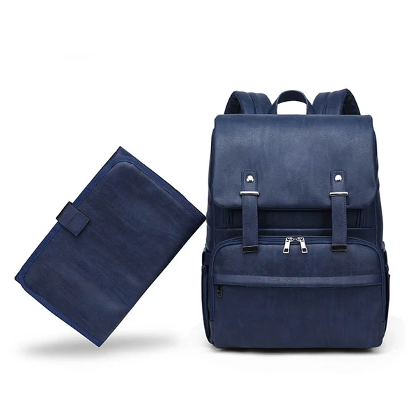 dark blue Рюкзак из искусственной кожи для детских подгузников+ пеленальная подушка+ ремни для коляски - Цвет: dark blue