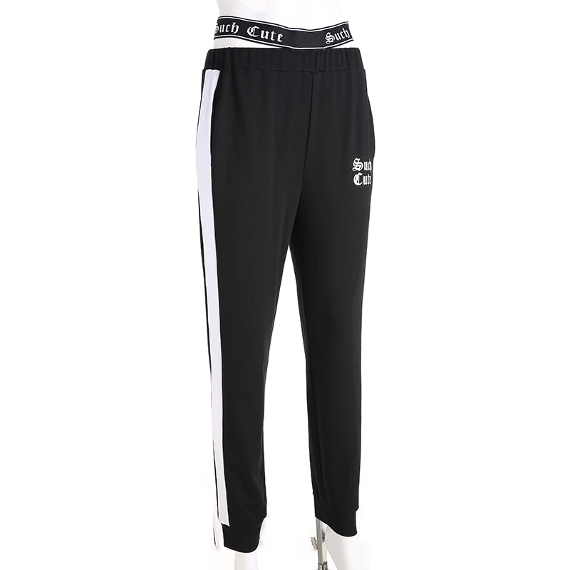 Weekeep черные брюки с эластичным поясом женские лоскутные брюки карандаш с высокой талией уличные брюки женские s низ