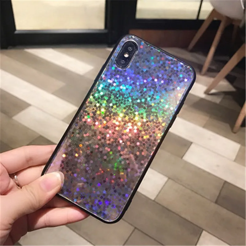 Новый Bling в радужную горошек полоску голографическое зеркало лазерный чехол для