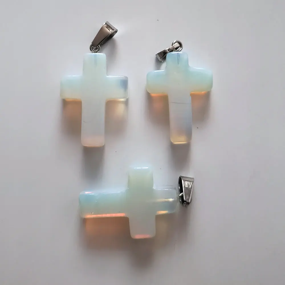 

2018 50pcs hot sale High quality Natural stone Pendants opal cross pendant charms Necklace for gift making jewelry 18*25mm free