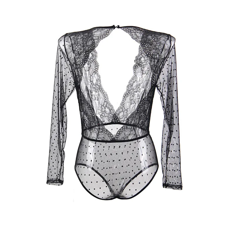 Ohyeahlover прозрачное Женское боди для женщин боди Кружевное боди с длинным рукавом боди Mujer размера плюс комбинезоны с v-образным вырезом RM80776