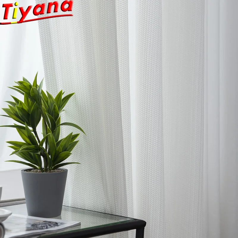 

Fish Bone Shape Grey / White Tulle Curtains for Living Room Hollow Out Tulle for Bedroom Modern Fashion Sheer Voile WP313*20