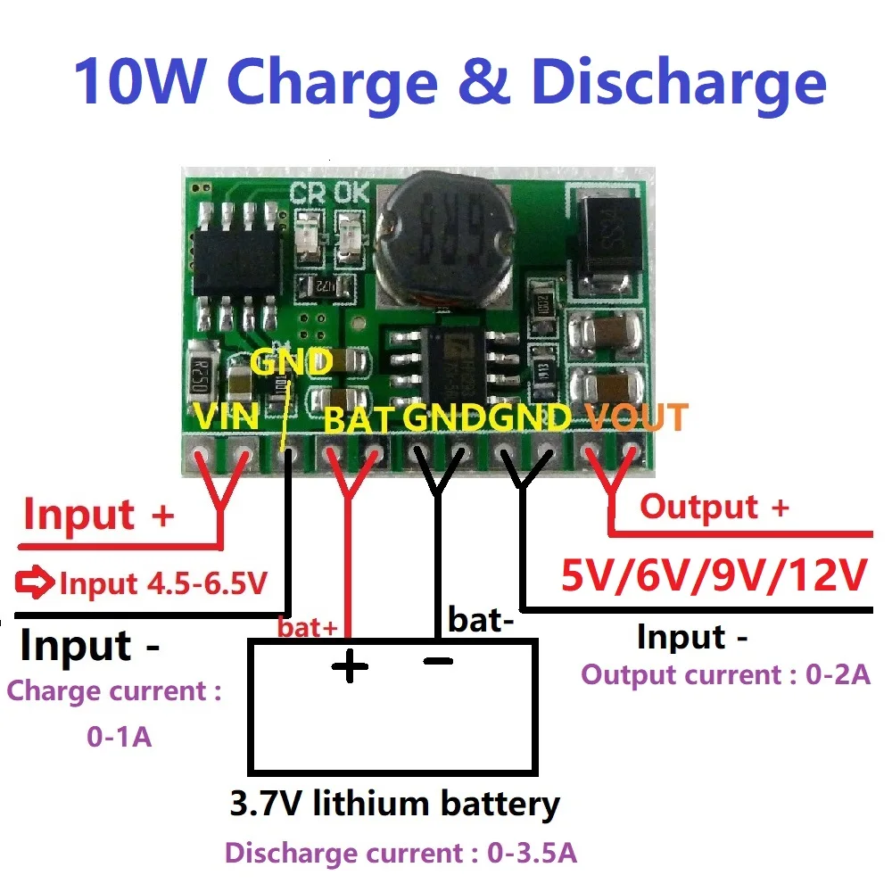 

10X10W DC-DC Converter Boost Step-up Module 3.7V 4.2V Charger&5V 6V 9V 12V Discharger UPS Diy Li-lon LiPo Lithium Battery Board