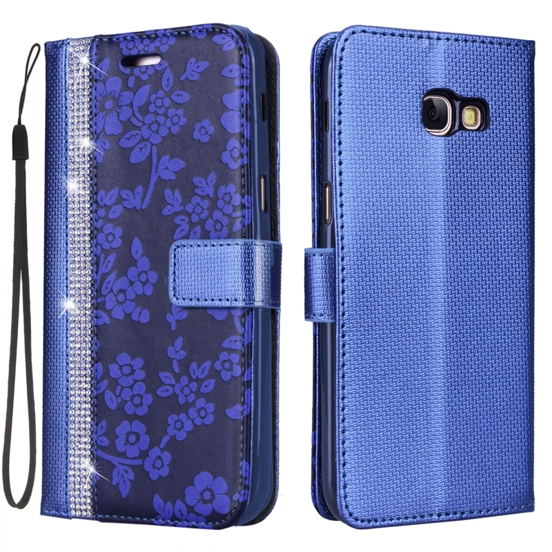 Роскошный чехол-книжка из искусственной кожи для samsung Galaxy A3 A5, чехол для samsung Note 8, чехол s, кошелек, со стразами, со слотом для карт - Цвет: Синий