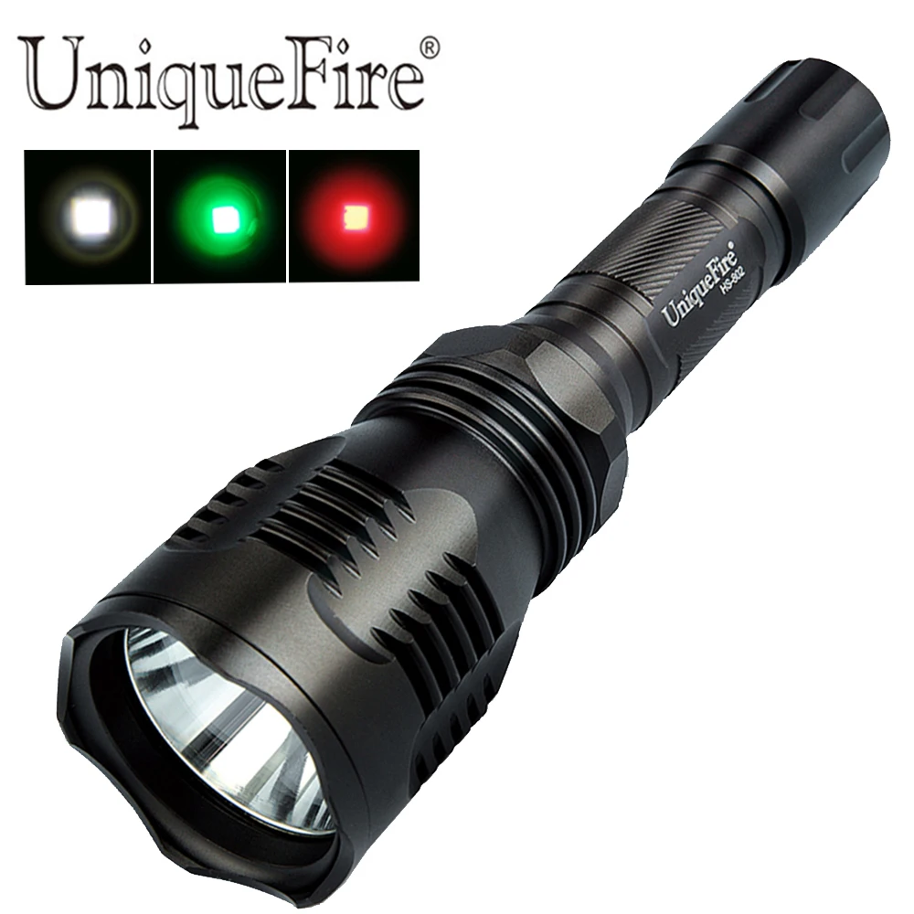 UniqueFire 3 Modes HS-802 XP-E Green/Red/White Light Long Range Powerful Led Flashlight Torch Black Lamp for Night Hunting