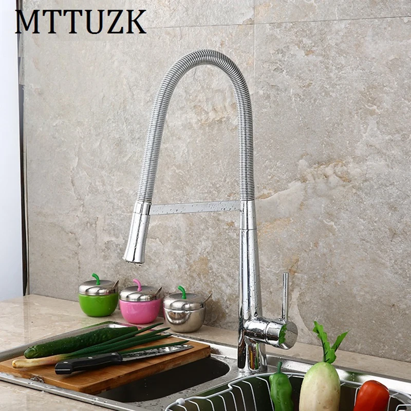 MTTUZK роскошный латунный матовый никелевый кухонный кран с одной ручкой пружинный