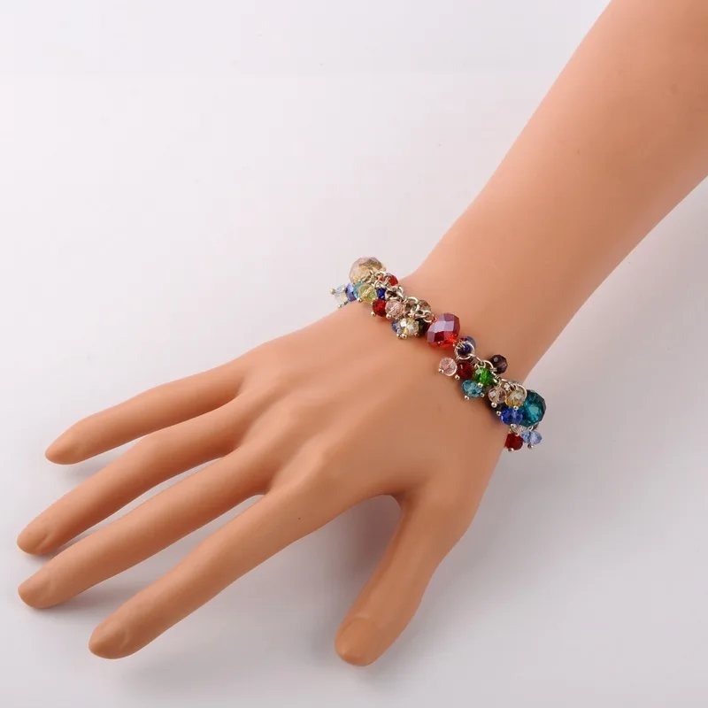 

10pcs Trendy Faceted Colorful Glass Beads Bracelets for women, with Brass Lobster Claw Clasps and Iron End Chains, 190x17mm F70