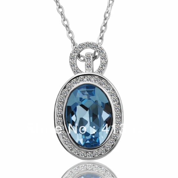 free shiping elegant crystal necklace with sea color pendant gold plated chain#JJ-L-051 |