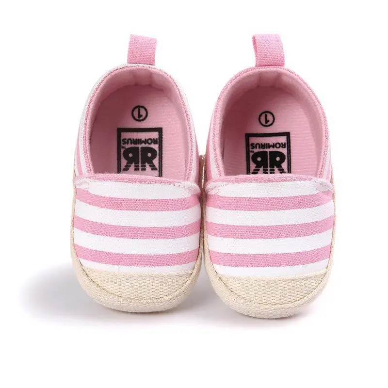 Pink Весна, лето, осень для новорожденных, для маленьких мальчиков и девочек полосатые туфли из текстиля младенцев красивое удобное высокое качество мягкая подошва обувь для малышей - Color: Pink