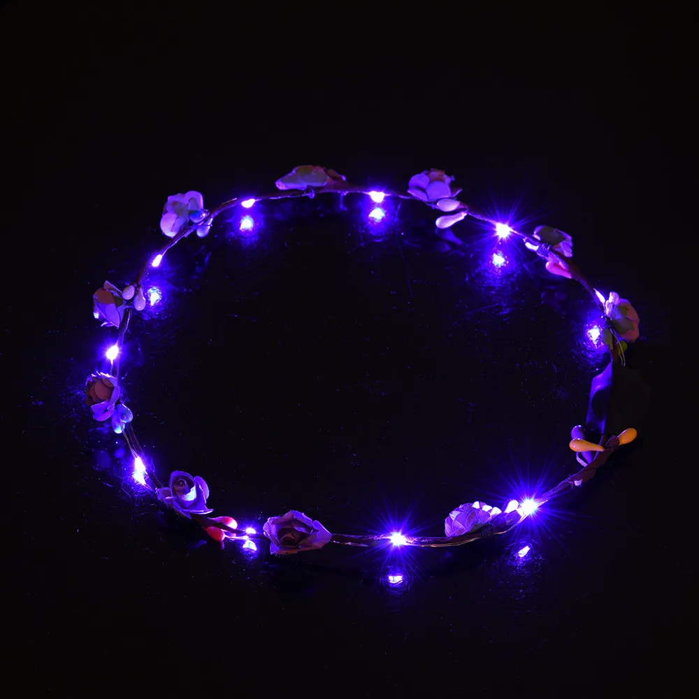 Purple Светодиодный венок, гирлянда, светящаяся лоза, повязка на голову, цветочный венок, корона, Bloemenslinger, свадебный головной убор, Гавайские украшения - Цвет: Purple