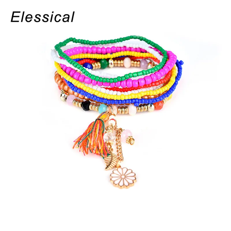 Elessical 6 ccolors Новая мода Богемия Многослойные жемчужные бусы кисточкой кулон