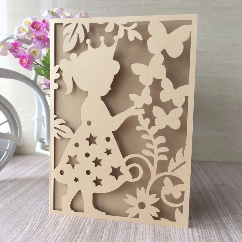 

50Pcs/Lot Delicate Laser Cut Birthday Party Invitation Card Baby Shower Invitation Card Blessing Card