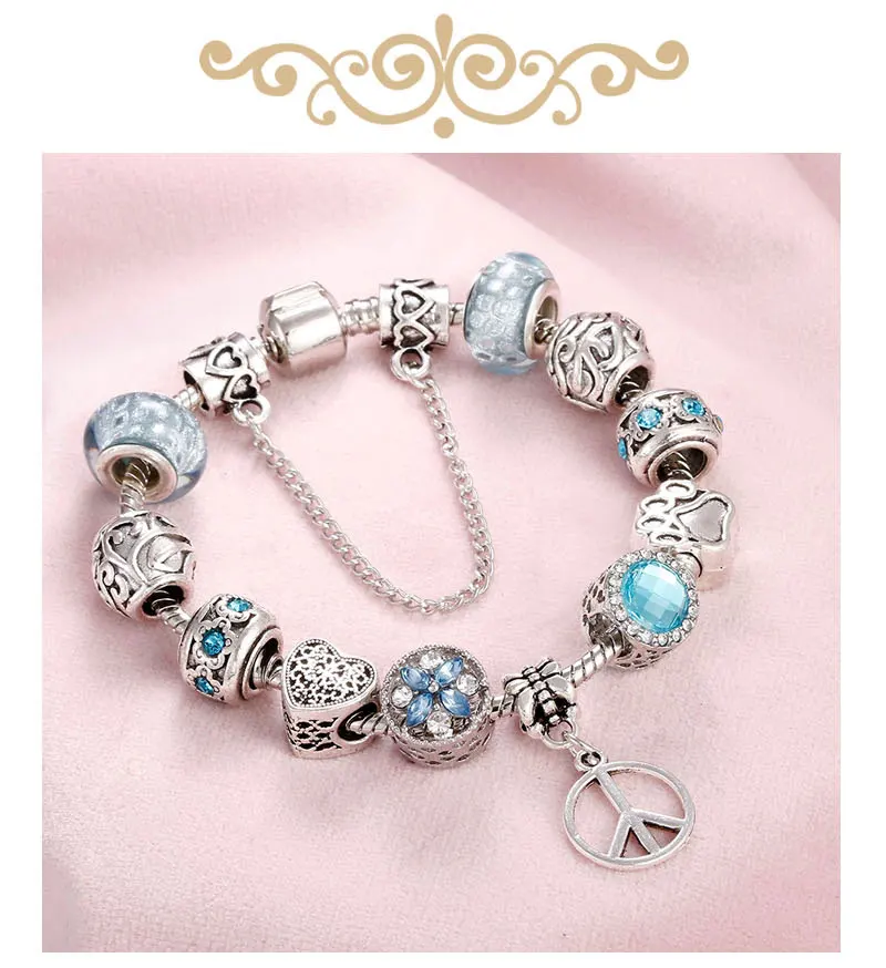 Queen Jewelry Femme DIY бусины браслеты и браслеты браслет с подвесками Серебряный кулон браслеты для женщин Подарки для свадьбы Винтаж