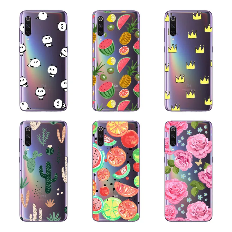 Xiaomi Mi 9 Case Silicon Black Painting Flower Soft TPU Back Cover for SE Protect Phone Cases Shell |