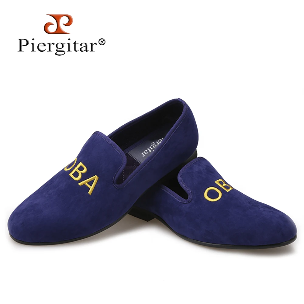 

PIERGITAR new customize embroidery men party loafers Fashion prom and Banquet men dress shoes British style smoking slippers